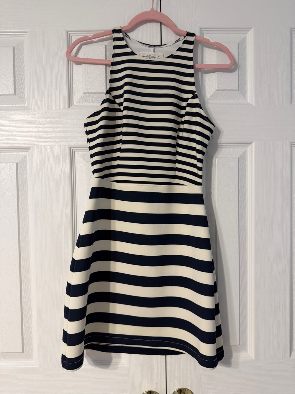 Abercrombie & Fitch Navy and White Striped Sleeveless Fit-and-Flare Dress